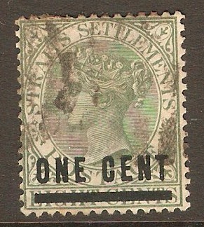 Straits Settlements 1892 1c on 8c Green. SG93.