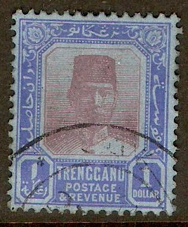 Trengganu 1921 $1 Purple and blue on blue. SG42.