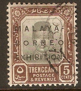 Trengganu 1922 5c Grey & brn - Malaya-Borneo Exhibition. SG50.
