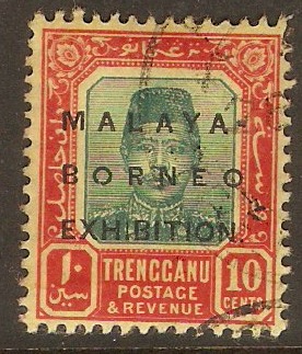 Trengganu 1922 10c Green & red on yell.-Malaya-Borneo Ex. SG51.