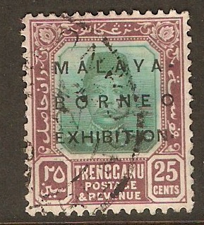 Trengganu 1922 25c Green & brt purple - Malaya-Borneo Ex. SG53.