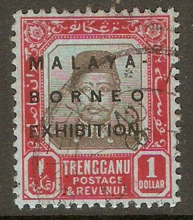 Trengganu 1922 $1 Black &carmine on blue-Malaya-Borneo Ex. SG56.