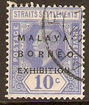 Straits Settlements 1922 10c Bright blue. SG254.