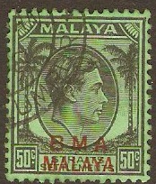 Malaya (BMA) 1945 50c Black on emerald. SG14.