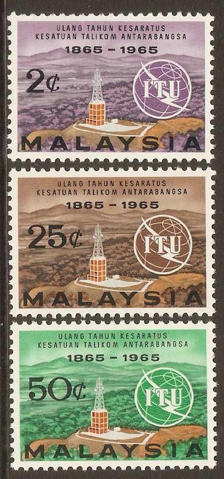 Malaysia 1965 ITU Centenary Stamps. SG12-SG14.