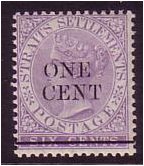 Straits Settlements 1892 1c on 6c Lilac. SG90.
