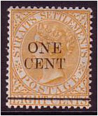 Straits Settlements 1892 1c on 8c Orange. SG91.