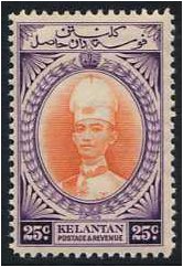 Kelantan 1937 25c. Vermillion and Violet. SG48.