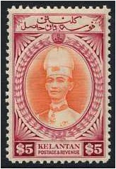 Kelantan 1937 $5 Vermillion and lake. SG54.