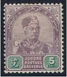Johore 1891 5c. Dull Purple and Green. SG25.
