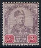Johore 1891 3c. Dull Purple and Carmine. SG23.
