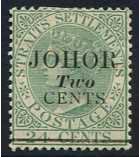 Johore 1891 2c. On 24c. Green. SG17.