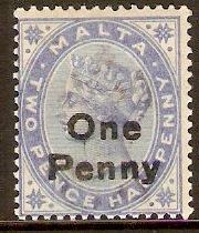 Malta 1902 1d on 2d Dull blue. SG36.