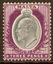 Malta 1903 3d Grey and purple. SG42.