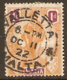 Malta 1922 1d. Orange and Purple. SG125.