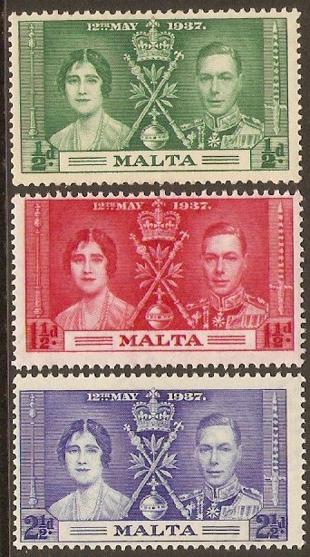 Malta 1937 Coronation Set. SG214-SG216.