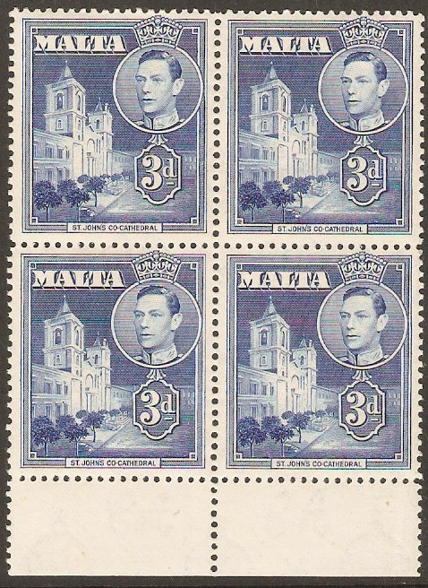Malta 1938 3d Blue. SG223a.