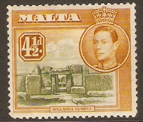Malta 1938 4d Olive-green & yellow-brown. SG224.
