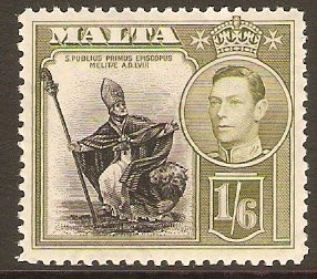 Malta 1938 1s.6d Black and olive-green. SG227.