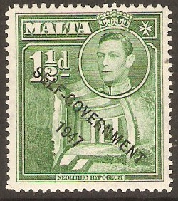 Malta 1948 1d Green. SG237b.