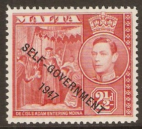 Malta 1948 2d Scarlet-vermillion. SG239a.
