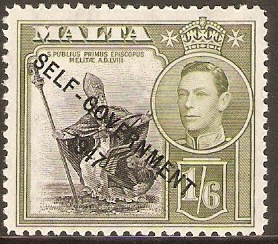Malta 1948 1s.6d Black and olive-green. SG244.