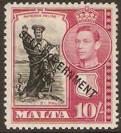 Malta 1948 10s Black and carmine. SG248.