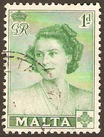 Malta 1950 1d Green. SG255.