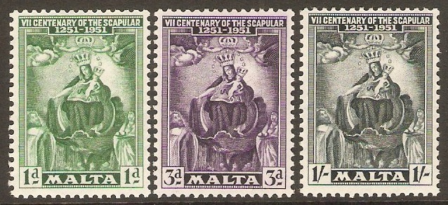 Malta 1951 Scapular Anniversary Set. SG258-SG260.