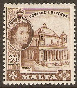 Malta 1956 2d brown. SG270.