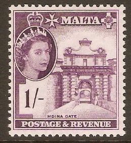 Malta 1956 1s Deep reddish violet. SG276.