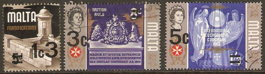 Malta 1972 Surcharged Stamps Set. SG475-SG477.