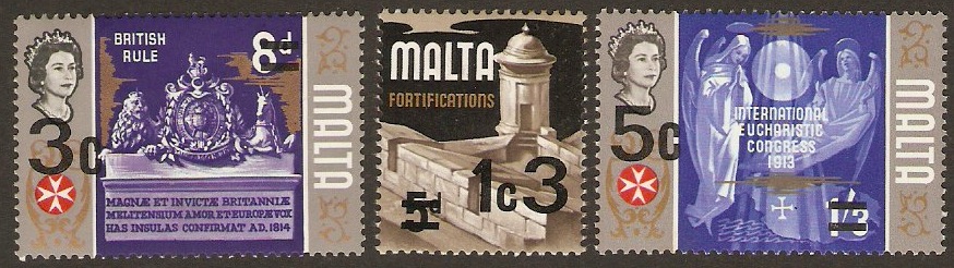 Malta 1972 Surcharged Stamps. SG475-SG477.