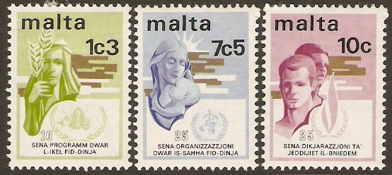 Malta 1973 Various Anniversaries Stamps. SG504-SG506.