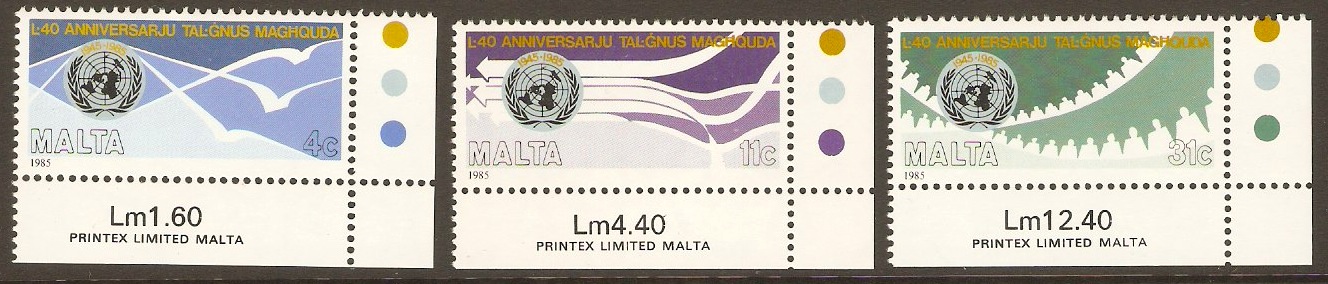Malta 1985 UN Anniversary Set. SG764-SG766.