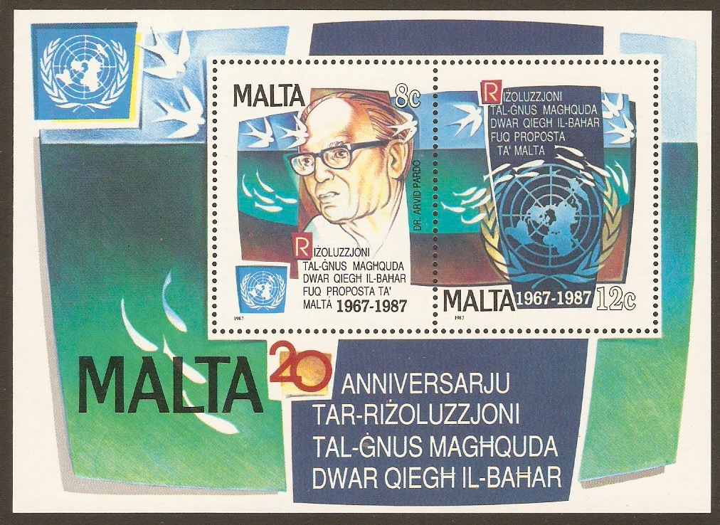 Malta 1987 UN Seabed Resolution Anniversary Sheet. SGMS818.