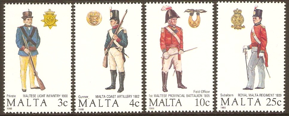 Malta 1988 Military Uniforms 2nd. Series Set. SG832-SG835.