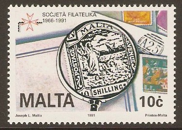 Malta 1991 10c Philatelic Anniversary Stamp. SG887.