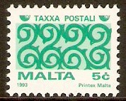 Malta 1993 5c Green and turquoise Postage Due. SGD52.