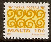 Malta 1993 10c Orange and yellow Postage Due. SGD53.