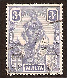 Malta 1922 3d. Cobalt. SG130.