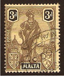 Malta 1922 3d. Black and Yellow. SG131.
