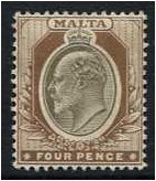 Malta 1903 4d. Blackish Brown and Brown. SG43.
