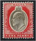 Malta 1903 1d. Blackish Brown and Red. SG39.