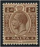 Malta 1921 d. Brown. SG69.