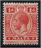 Malta 1914 1d. Carmine-Red. SG73.