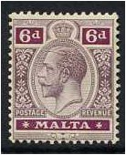 Malta 1914 6d. Dull and Bright Purple. SG80.
