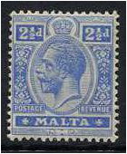 Malta 1921 2d. Bright Blue. SG101.