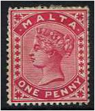 Malta 1885 1d. Carmine. SG22.
