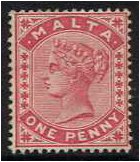 Malta 1885 1d. Rose. SG21.
